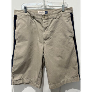 Men's GAP Flat Front Shorts Waist 36 inseam 13 Beige Navy Stripe button fly